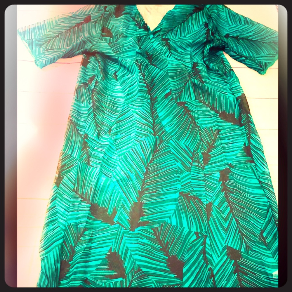 Black and Green shear long kimono